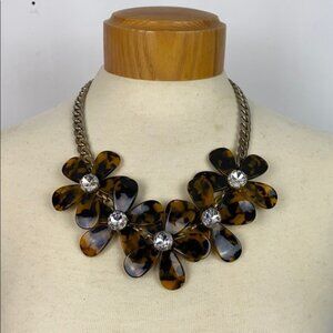 J.Crew Tortoise Crystal Flower Statement Necklace